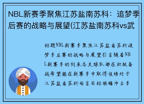 NBL新赛季聚焦江苏盐南苏科：追梦季后赛的战略与展望(江苏盐南苏科vs武汉当代)