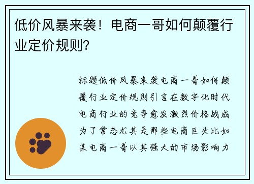 低价风暴来袭！电商一哥如何颠覆行业定价规则？