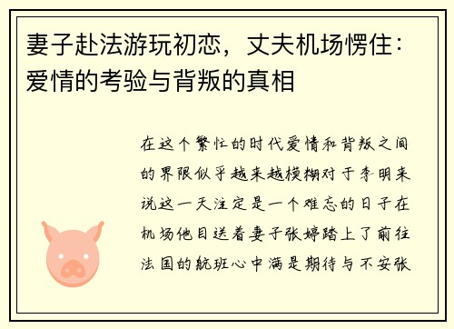 妻子赴法游玩初恋，丈夫机场愣住：爱情的考验与背叛的真相