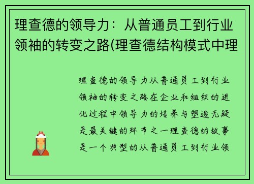 理查德的领导力：从普通员工到行业领袖的转变之路(理查德结构模式中理查德认为的四个步骤)